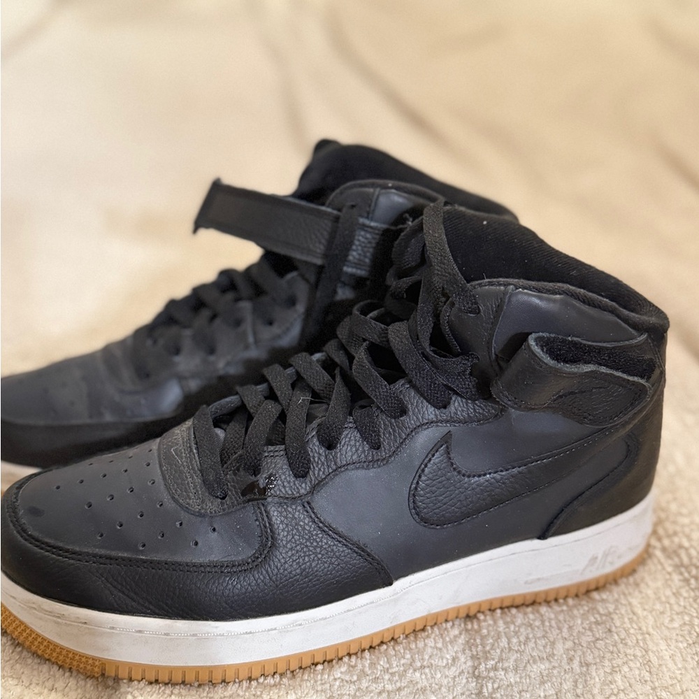 Black Nike Air Force ones. Men's High-Top Sneakers. EUC.